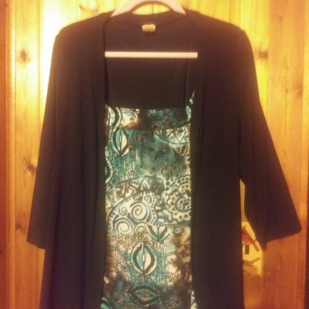 Perseption Women 3/4 Sleeve Black Teal 2-N-1 Dress Top